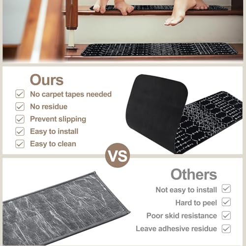 OJIA Stair Treads Non-Slip Stair Runners for Wooden Steps 15PCS 30"x8" - color: Black/Boho, size: 30" x 8"