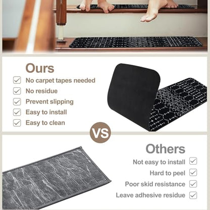 OJIA Stair Treads Non-Slip Stair Runners for Wooden Steps 15PCS 30"x8" - color: Black/Boho, size: 30" x 8"
