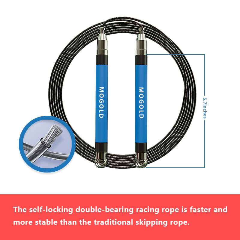 2-in-1 Speed Rope: 2mm for Boxing/MMA & 3mm for CrossFit - Tool-Free Adjustable Cable System with Dual Bearings - Sweatproof Hybrid Grip for High-Intensity Training - color: Blue