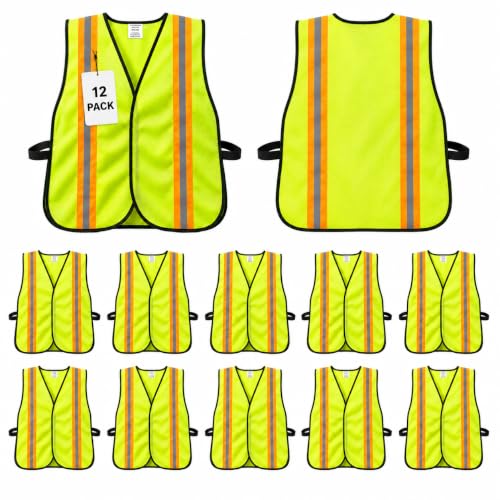 Lightweight Reflective Mesh Safety Vest with Hook and Loop - color: Yellow 12p