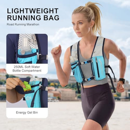 INOXTO Running Hydration Vest Backpack,Lightweight Insulated Pack with 1.5L Water Bladder Bag Daypack for Hiking Trail Running Cycling Race Marathon for Women Men - color: Blue stripes