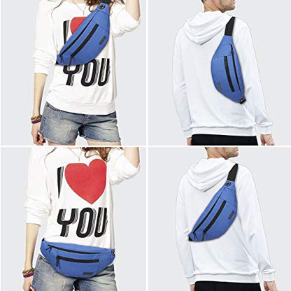 Large Blue Crossbody Fanny Pack for Women Men,Idea Gift for Travel Running - color: Blue
