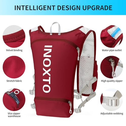 INOXTO Running Hydration Vest Backpack,Lightweight Insulated Pack with 1.5L Water Bladder Bag Daypack for Hiking Trail Running Cycling Race Marathon for Women Men - color: Red