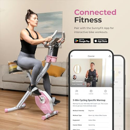 Sunny Health & Fitness Smart Foldable Magnetic X-Bike, Low-Impact Workouts - color: Pink