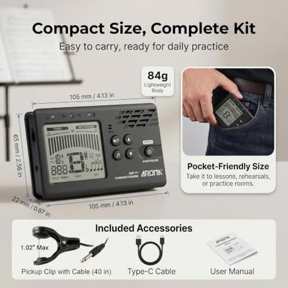 Ulumac Rechargeable Digital Metronome Tuner for Guitar/Bass/Violin/Ukulele - size: 2 in 1 (Rechargeable)