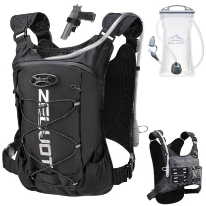 Zelvot Running Vest with 2L Water Bladder, Hydration Backpack, U.S. Design Patent, Lightweight Hydration Pack with Gear Holder, Reflective Chest Pack for Men Women - color: Black Camo, size: M/L (12L)
