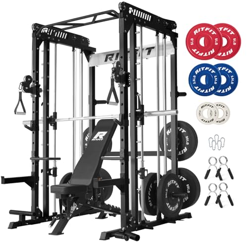 RitFit M1 Pro Smith Machine Cable Crossover Power Cage Home Gym - color: BLACK, size: M1 PRO (With BP370)