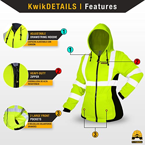 KwikSafety Women's Fleece Safety Hoodie Class 3 ANSI OSHA PPE - color: Yellow, size: Medium