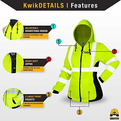 KwikSafety Women's Fleece Safety Hoodie Class 3 ANSI OSHA PPE - color: Yellow, size: X-Large