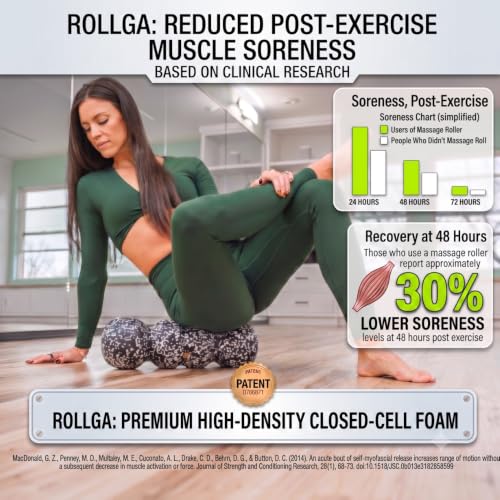 Rollga PRO - High Density Foam Roller for Exercise & Back Pain, 18 inches - color: Black