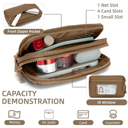FODOKO Wristlet wallets for Women RFID crossbody bags with 4 Zippers - color: Brown2