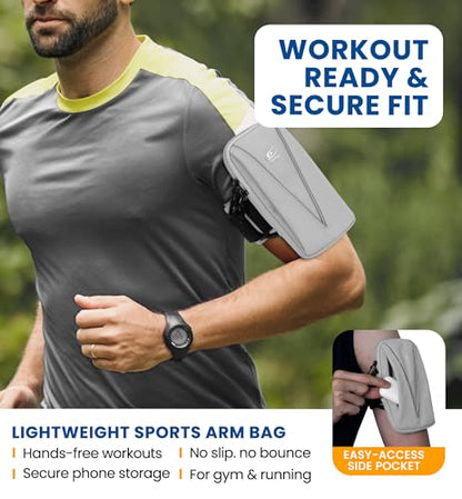HiRui Cell Phone Holder Arm Bag & Wrist Bag for Phone, Sports Running Armband for Gym & Cycling, Compatible with iPhone 17/17Pro/Plus/16/15 Samsung Galaxy All Phones, Reflective & Adjustable (Gray) - color: Gray