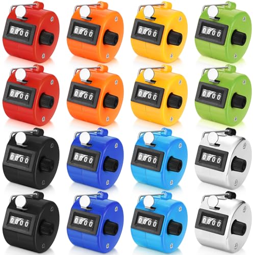 Kathfly 16 Pcs Handheld Clicker Counter 4 Digit Mechanical - color: Bright Color