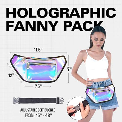 SoJourner Waterproof Holographic Fanny Pack, Luminous Holographic Blue - color: Holographic Blue