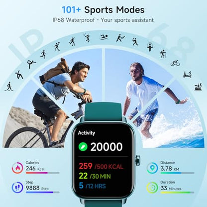 Smart Watch for Women Android iPhone, Alexa Built-in, 1.8" Smartwatch with Heart Rate/SpO2/Sleep Monitor, IP68 Waterproof Activity Fitness Tracker with Bluetooth Call, 100+ Sport Mode, DarkGreen - color: DarkGreen