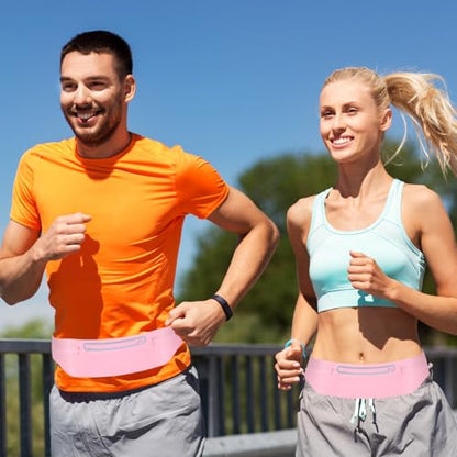 3 Separate pouch Slim Running Belt Fanny Packs for Women & Men，Reflective Running Fanny Pack，Runner Belt for Running Walking Cycling Camping Gym (Pink) - color: Pink