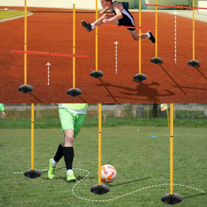 Adjustable Height Agility Speed Hurdles with Rubber Base, Training Equipment Set for Soccer, Track and Field, Detachable Agility Poles - size: 4.9 FT, style: Pack of 3