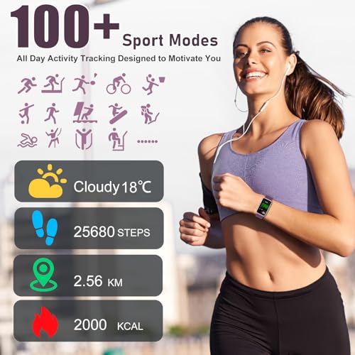 Fitness Tracker, Fitness Watch with 24/7 Heart Rate, Blood Oxygen, Blood Pressure, Smart Watches with 100+ Sports Modes, Step Counter Pedometer for Women Men - color: Bordeaux