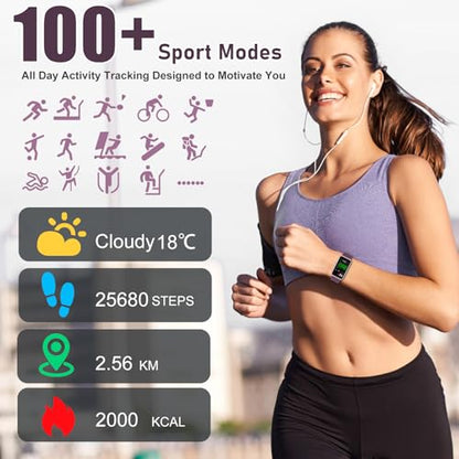 Fitness Tracker, Fitness Watch with 24/7 Heart Rate, Blood Oxygen, Blood Pressure, Smart Watches with 100+ Sports Modes, Step Counter Pedometer for Women Men - color: Bordeaux