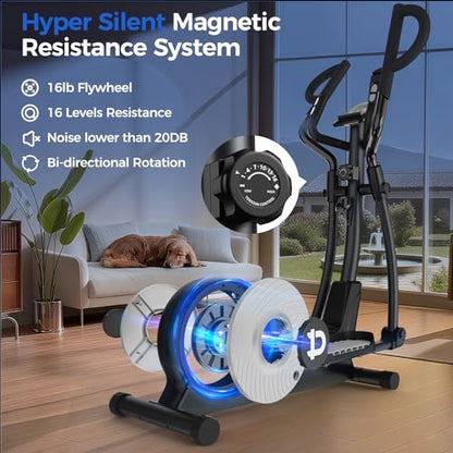 pooboo Elliptical Machine, Elliptical Exercise Machine with 16-Level Resistance&Quiet Magnetic Driving System, Elliptical Machine for Home with LCD Monitor,15.5-17IN Stride, 350LBS Weight Capacity - color: 17IN-Stride Gray