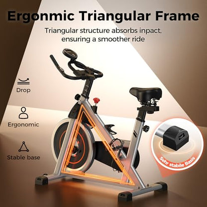 YOSUDA Exercise Bike, Magnetic Friction Stationary Bike with App Training - color: Orange Silver