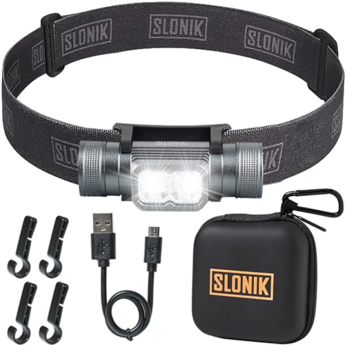 SLONIK Headlamp Rechargeable - 1000 Lumen LED USB Rechargeable Headlight - IPX4 Waterproof Head Lamp with Bright 60 ft Flashlight Beam - Hiking & Outdoor Camping Gear, Black - LED Headlamp - color: Black, size: 1000l Gen 2