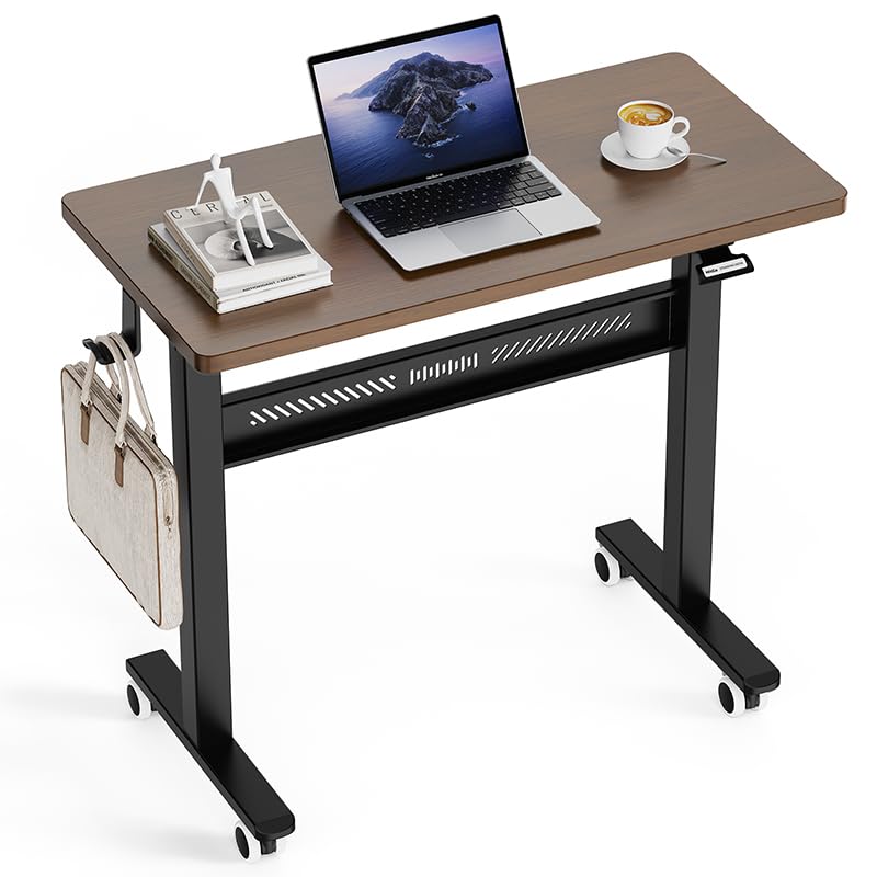 HitGo Ergonomic Office Chair with Exercise Bike, 330LBS Under-Desk Bike with 9-Level Height-Adjustable Seat, 8-Level Resistance, Rolling Wheels, Quiet Fitness for Home Office - color: White+Mahogany Desk