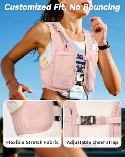 MOKURA Running Vest for Women Men with 500ML Soft Flask & Phone Holder - color: Pink, size: Small