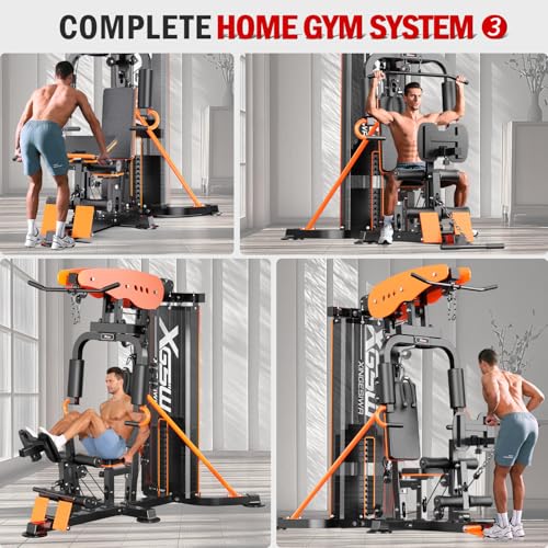XGSW Multi-Function Home Gym Workout Station, Featuring a Pulley System, arm Trainer, and Leg Trainer for Full-Body Workouts. - size: L03-1 【154LBS】Fitness Station