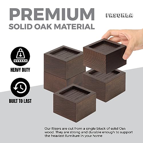 FASONLA Bed Risers (Set of 4) - Oak Solid Wood Furniture Risers Lifts Height 2" with Non-Slip Recessed Hole (4pcs-2" Hight-Walnut Color) - color: 4pcs-2" Hight-walnut Color