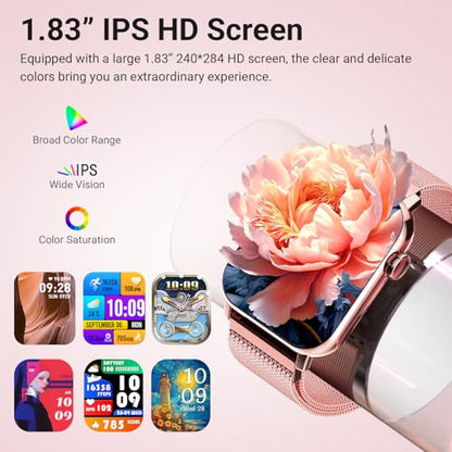 Trendia Smart Watches for Women, 1.83'' HD Fitness Tracker with Answer/Make Calls, Heart Rate/Sleep/SpO2 Monitor, 120+ Sport Modes, IP68 Waterproof, Compatible iPhone/Android Rose Pink - color: Rose Pink