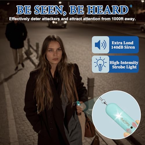 Personal Safety Alarm - Waterproof Rechargeable Security Alarm - 140dB Extra Loud Siren & Strobe Light - Self Defense Keychain - Gift for Women, Teenagers, College Girls, Seniors (Aqua) - color: New Aqua