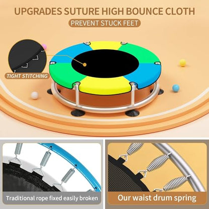 Trampoline for Kids, Adjustable Baby Toddler Trampoline with Basketball Hoop, Round Bottom Indoor Outdoor Toddler with Enclosure - color: light blue green