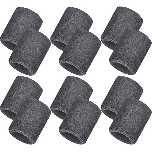 Bememo 12 Pcs Sweatbands Wrist Bands - color: Gray, size: 3.15 Inch