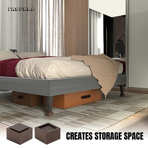 FASONLA Bed Risers (Set of 4) - Oak Solid Wood Furniture Risers Lifts Height 2" with Non-Slip Recessed Hole (4pcs-2" Hight-Walnut Color) - color: 4pcs-2" Hight-walnut Color