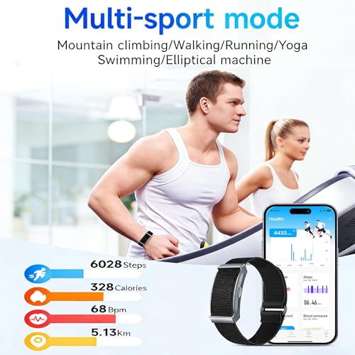 Smart Bracelet Health Wristband Fitness Tracker Heart Rate Monitor Sleep Tracker Step Counter Pedometer Multi Sport Modes Waterproof Wearable Activity Tracker, Free App, Silicone & Nylon Strap