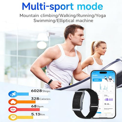Smart Bracelet Health Wristband Fitness Tracker Heart Rate Monitor Sleep Tracker Step Counter Pedometer Multi Sport Modes Waterproof Wearable Activity Tracker, Free App, Silicone & Nylon Strap