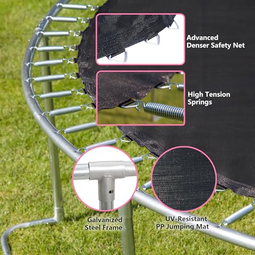 1500 LBS Trampoline for Kids and Adults, 8 FT 12 FT 14 FT 16 FT Trampoline with Lights, Disco Ball with Speaker, Enclosure Net, Sprinkler, Water Balls, Socks - Heavy Duty Outdoor Trampolines - color: Pink 8FT