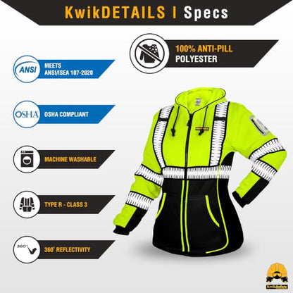 KwikSafety Women's Fleece Safety Hoodie Class 3 ANSI OSHA PPE - color: Premium, size: X-Large