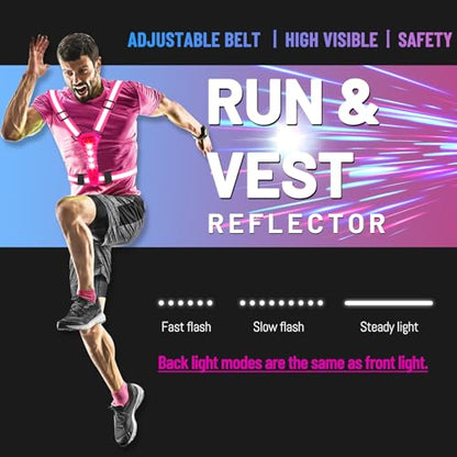 Led Reflective Vest Running Gear, Light Up Vest for Night Walking, High Visibility USB Rechargeable Adjustable Running Lights for Runners Walkers Men Women Kids - color: Rose Red