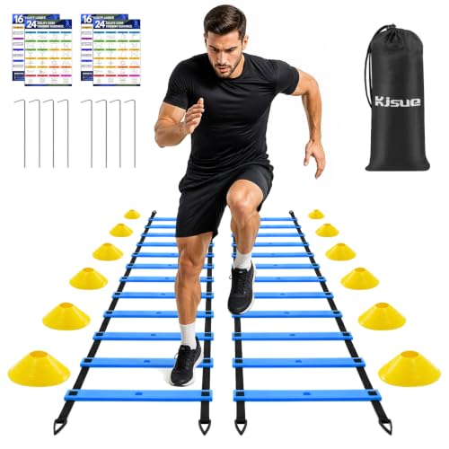 2 Pack 20ft Agility Ladder Set, 40ft Total Adjustable Speed Ladder - color: Blue