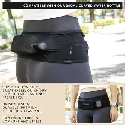 Build & Fitness LiteBelt Running Belt – 4 Quick Top-Access Pockets –Flip Waist Pack, Running Phone Holder – Fits All Size Phones, Keys, Cards, Earpods, GUs – for Men and Women (Black, M) - size: Medium