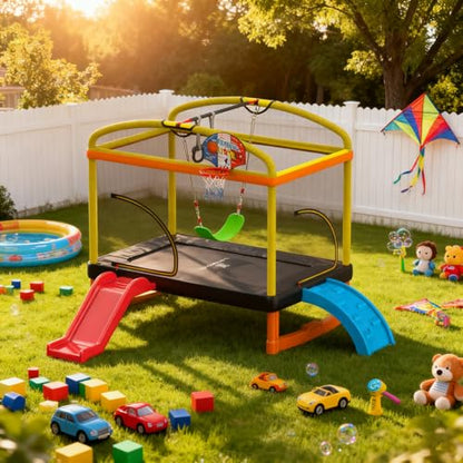 LANGXUN 6.5Ft 7-in-1 Rectangle Trampoline for Kids Age 1-10