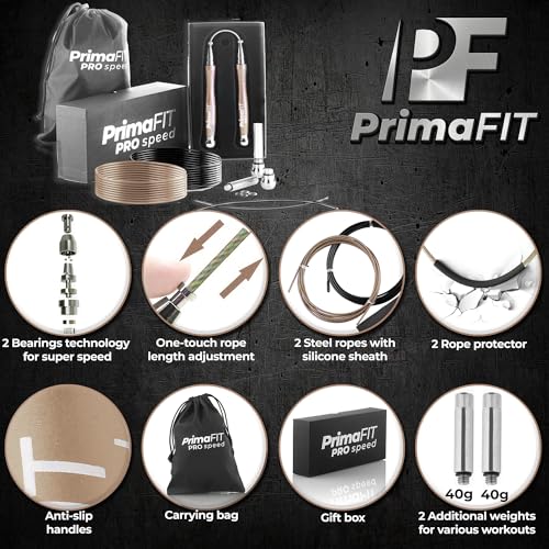 PrimaFIT Pro Speed Jump Rope for Adults, Weighted Skipping Rope for Boxing - color: Bronze
