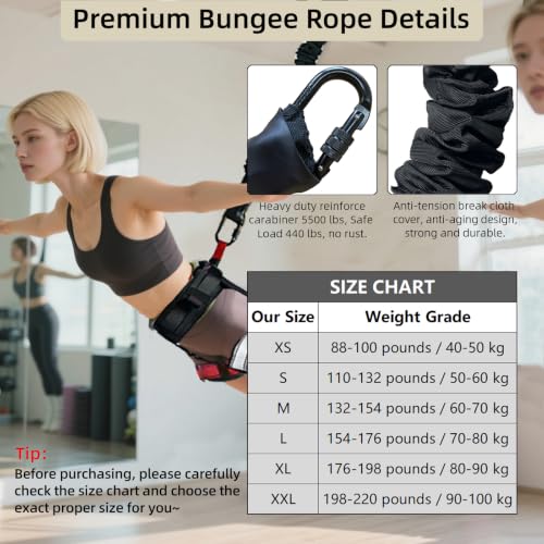 Bungee Fitness Set,CE Certified 6 Sizes(88-220 lbs)Bungee Cord Kit - size: XS 88-110 lbs