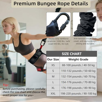 Bungee Fitness Set,CE Certified 6 Sizes(88-220 lbs)Bungee Cord Kit - size: XS 88-110 lbs