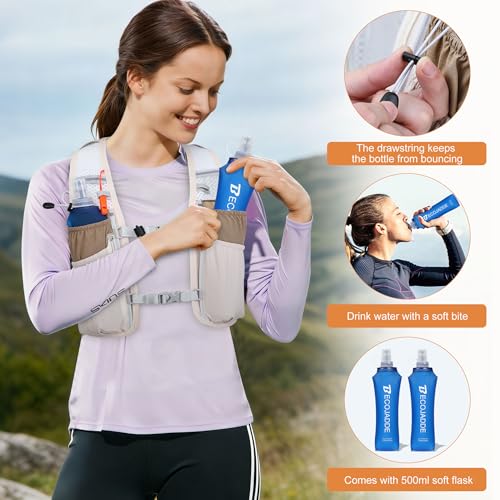 BECOJADDE Running Vest for Women Men, 5L/6L Lightweight Hydration Backpack Running Pack for Marathon, Trail, Cycling, Hiking, Jogging - color: Khaki