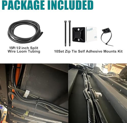 1/2 Inch Wire Loom Split Tubing - 15 ft Cord Protector Electric Wires Covers, Automotive Wire Flexible Conduit, Plastic Wire Cover with Cable Zip Tie (1/2"-15ft) - size: 1/2"-15ft
