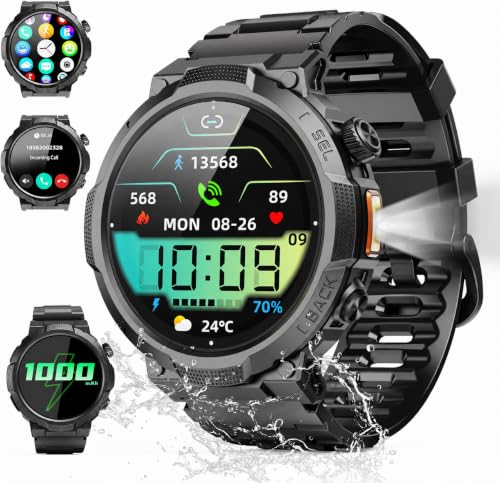 Soudorv Military Smart Watch for Men, 50+ Day Battery Life, Bluetooth Call - color: Black