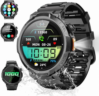 Soudorv Military Smart Watch for Men, 50+ Day Battery Life, Bluetooth Call - color: Black